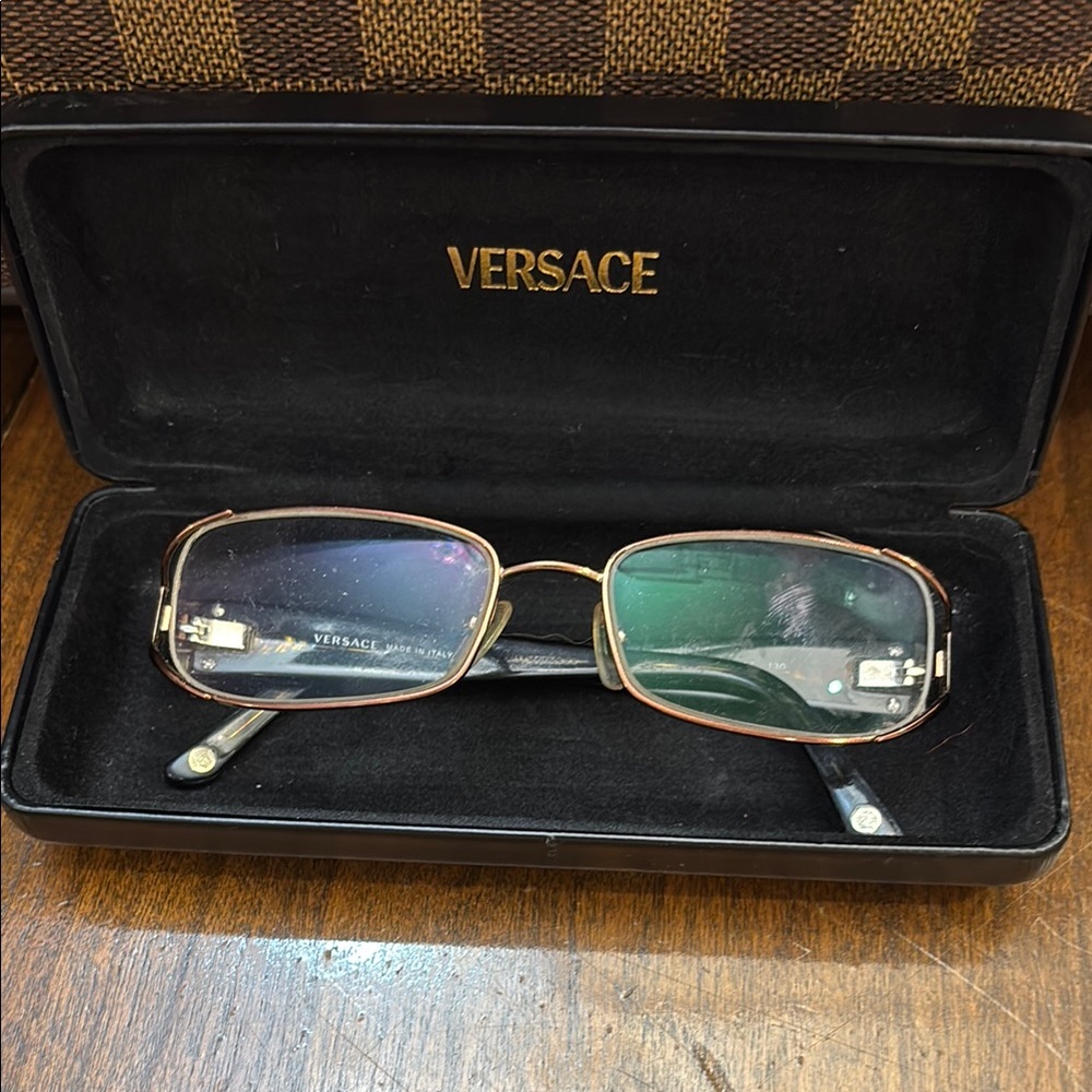 Versace Gold and Black Rectangular Sunglasses